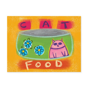 Cat Food Green Can - Funny Cat Postcard
