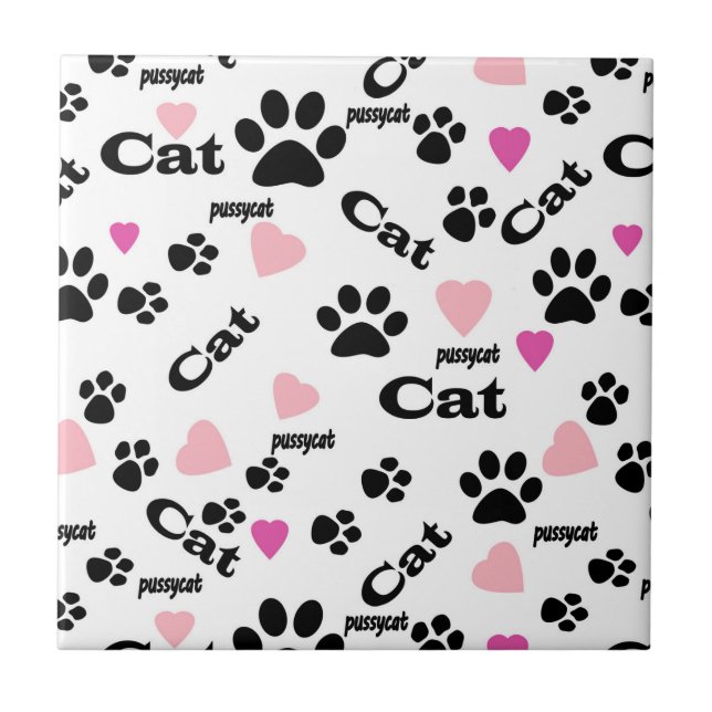 Cat footprints ceramic tile (Front)