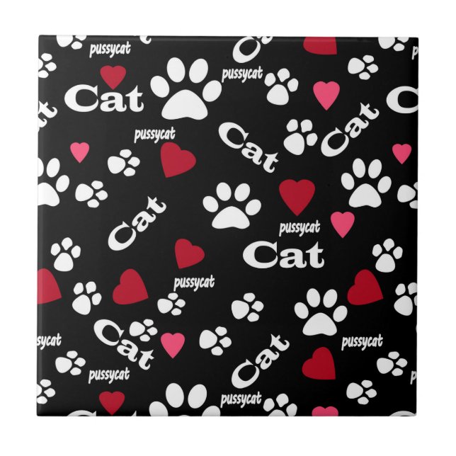 Cat footprints ceramic tile (Front)