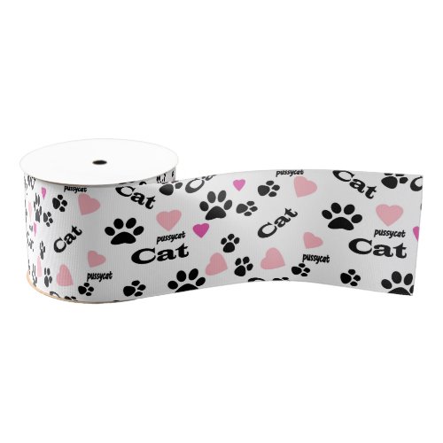 Cat footprints grosgrain ribbon