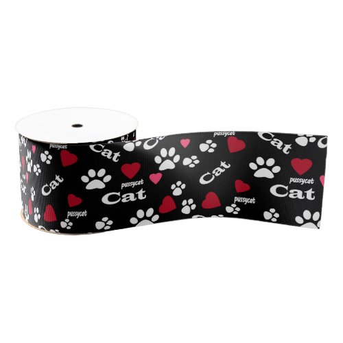 Cat footprints grosgrain ribbon