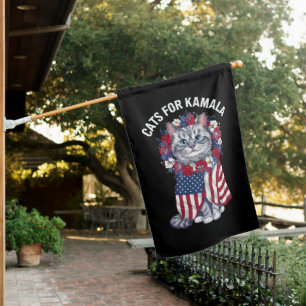 Cat For Kamala Cat Flowers American USA Flag 2024 