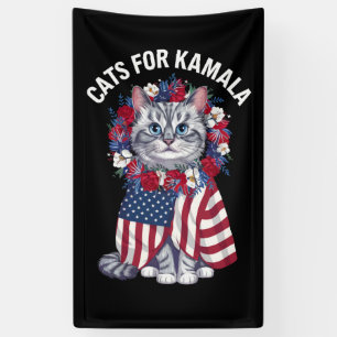 Cat For Kamala Cat Flowers American USA Flag 2024 Banner