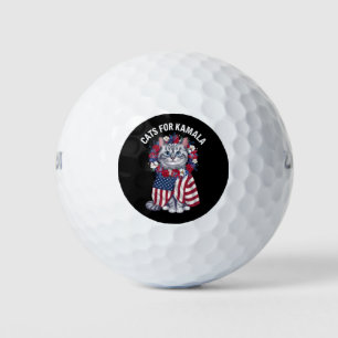 Cat For Kamala Cat Flowers American USA Flag 2024 Golf Balls