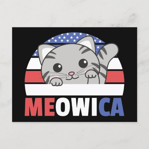 Cat For The Fourth Of July Usa Flag Meowica Postca Postcard