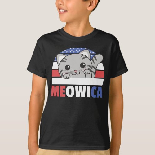 Cat For The Fourth Of July Usa Flag Meowica T_Shirt