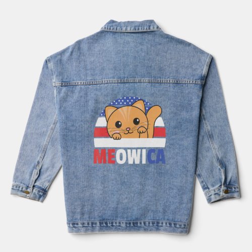 Cat For The Fourth Of July Usa Flag Meowica Usa Ca Denim Jacket