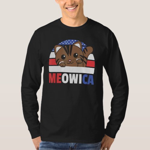 Cat For The Fourth Of July Usa Flag Meowica Usa Ca T_Shirt