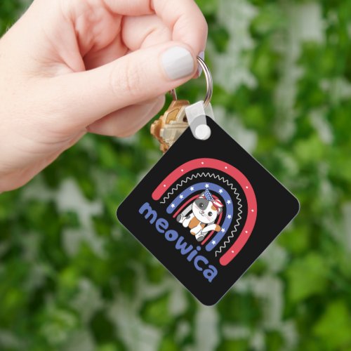 Cat For The Fourth Of July Usa Rainbow Meowica Key Keychain