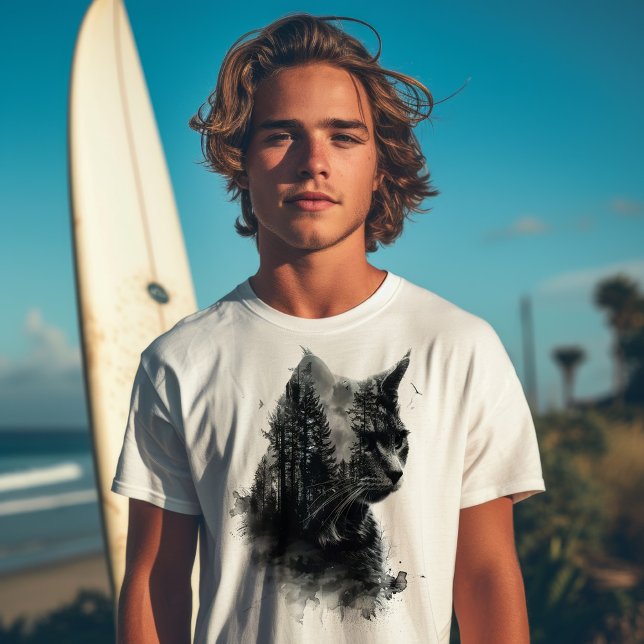 Cat & Forest Double Exposure T-Shirt (Creator Uploaded)