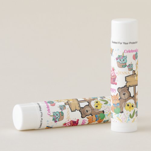 Cat Fox Teddy Bear Happy Birthday Cake Lip Balm