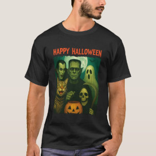 Cat Frankenstein Ghost Grim Reaper Funny Halloween T-Shirt