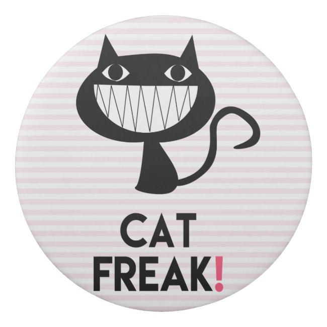 Cat Freak! Fun Black Cat Cartoon Eraser
