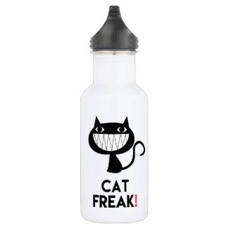 Cat Freak! Fun Water Bottle (18 oz), White
