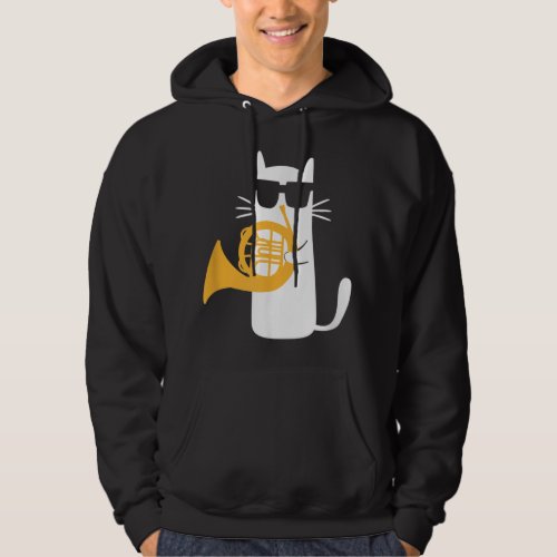Cat French Horn Funny Cat Lover Hoodie