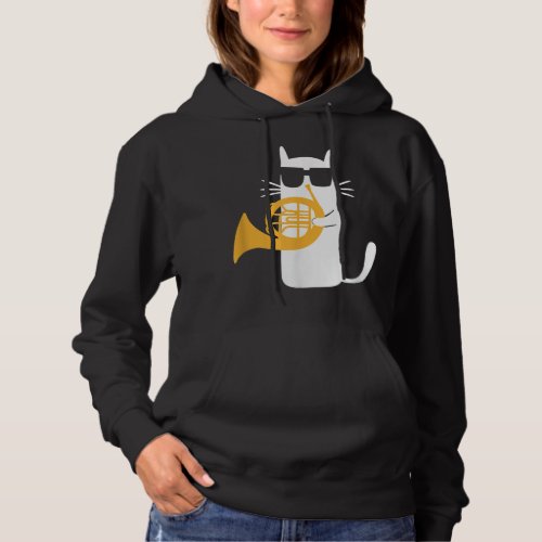 Cat French Horn Funny Cat Lover Hoodie