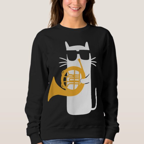 Cat French Horn Funny Cat Lover Sweatshirt