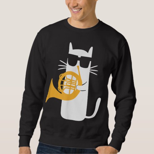 Cat French Horn Funny Cat Lover Sweatshirt