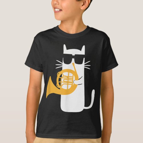 Cat French Horn Funny Cat Lover T_Shirt