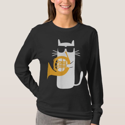 Cat French Horn Funny Cat Lover T_Shirt