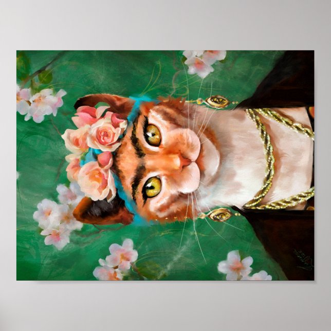 cat Frida with flowers Poster (Front)