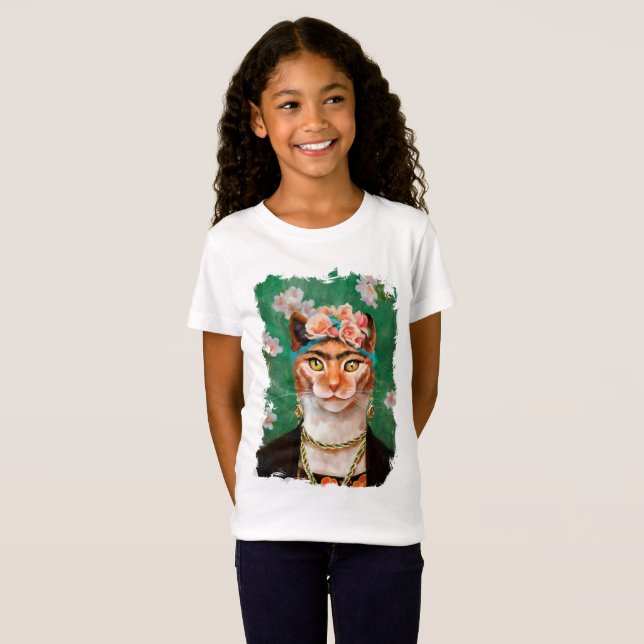 cat Frida with flowers T-Shirt (Front Full)