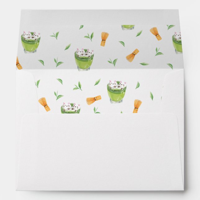 Cat Froth Matcha Green Tea Pattern Envelope (Back (Bottom))