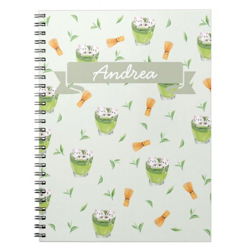 Cat Froth Matcha Green Tea Pattern Notebook