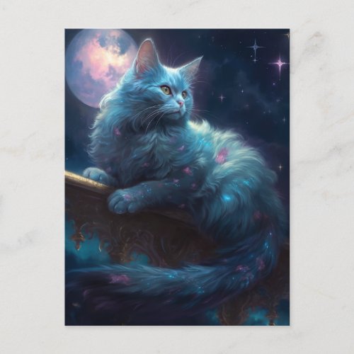 Cat Full Moon Fantasy Art Postcard