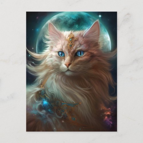 Cat Full Moon Fantasy Art Postcard