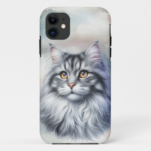 Cat Full of Grace in watercolor iPhone 11 Case