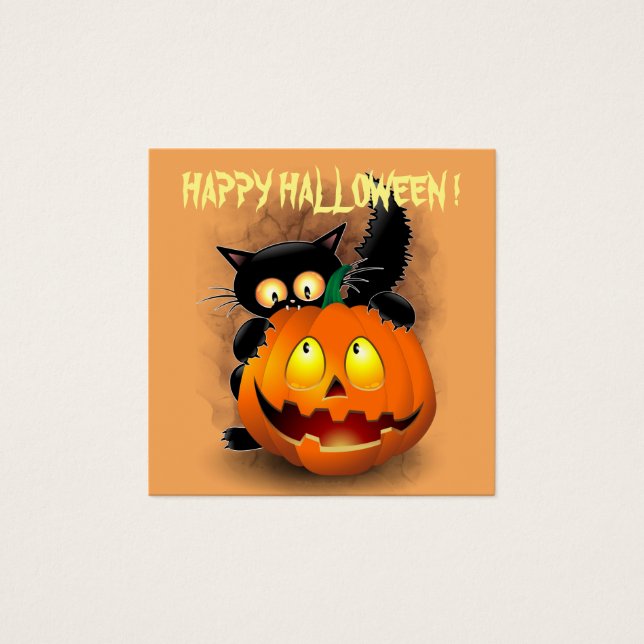 Cat Fun Halloween Character biting a Pumpkin (Front)