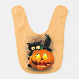 Cat Fun Halloween Character biting a Pumpkin Baby Bib