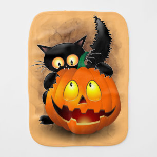 Cat Fun Halloween Character biting a Pumpkin Baby Burp Cloth