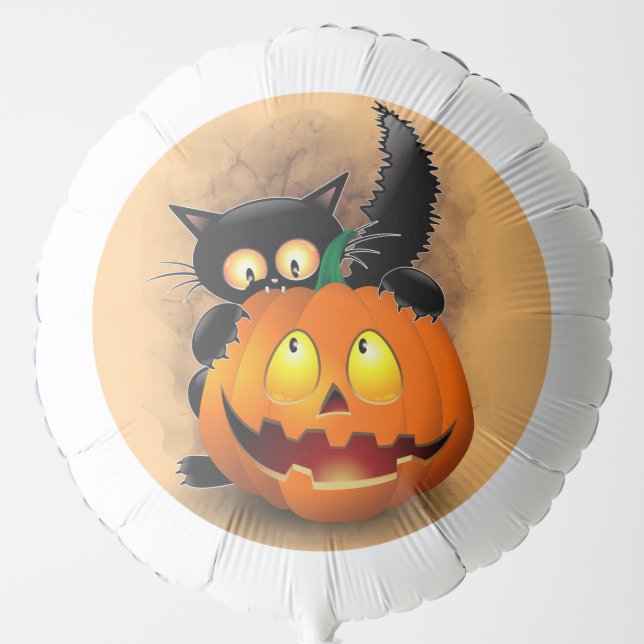Cat Fun Halloween Character biting a Pumpkin Balloon (Front)