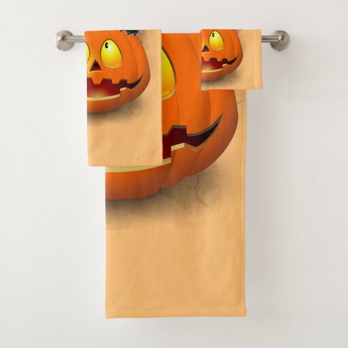Cat Fun Halloween Character biting a Pumpkin Bath Towel Set