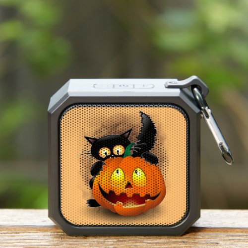 Cat Fun Halloween Character biting a Pumpkin Bluetooth Speaker