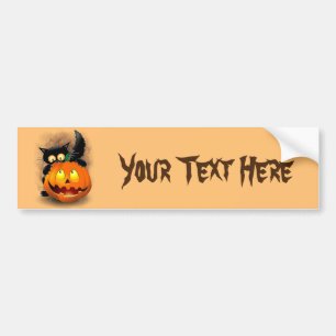 Cat Fun Halloween Character biting a Pumpkin Bumper Sticker