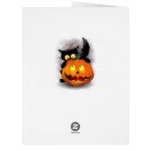 Cat Fun Halloween Character biting a Pumpkin Cards (Back)