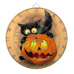 Cat Fun Halloween Character biting a Pumpkin Dart Board