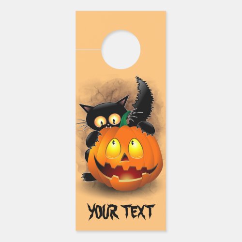 Cat Fun Halloween Character biting a Pumpkin Door Hanger