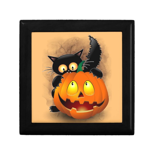 Cat Fun Halloween Character biting a Pumpkin Gift Box (Front)