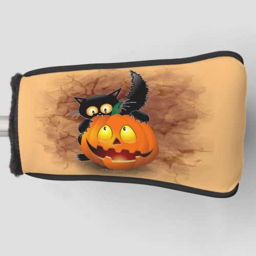 Cat Fun Halloween Character biting a Pumpkin Golf Head Cover