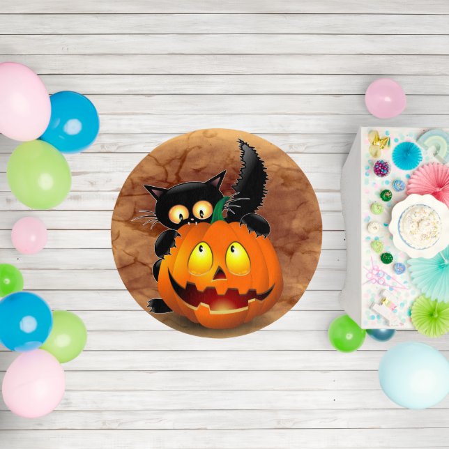 Cat Fun Halloween Character biting a Pumpkin Outdoor Rug (Insitu (Birthday))