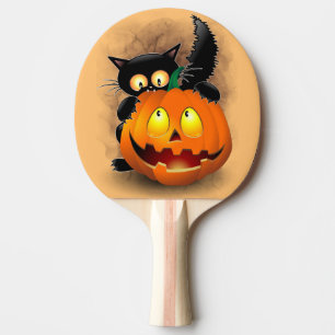 Cat Fun Halloween Character biting a Pumpkin Ping Pong Paddle