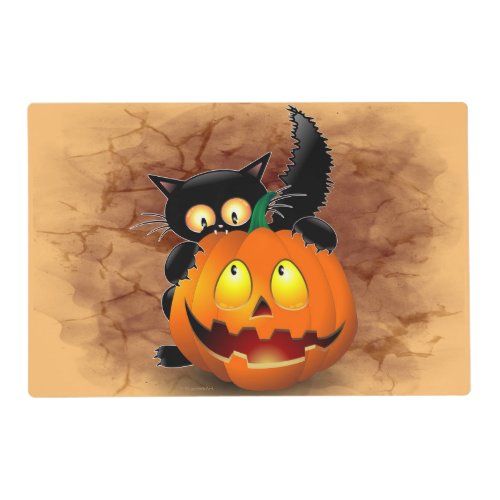 Cat Fun Halloween Character biting a Pumpkin  Placemat