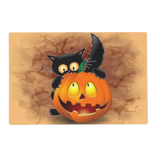 Cat Fun Halloween Character biting a Pumpkin  Placemat (Front)