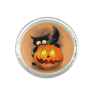 Cat Fun Halloween Character biting a Pumpkin Ring