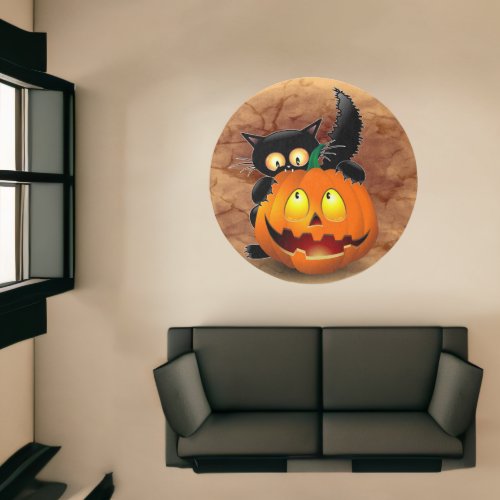 Cat Fun Halloween Character biting a Pumpkin Rug