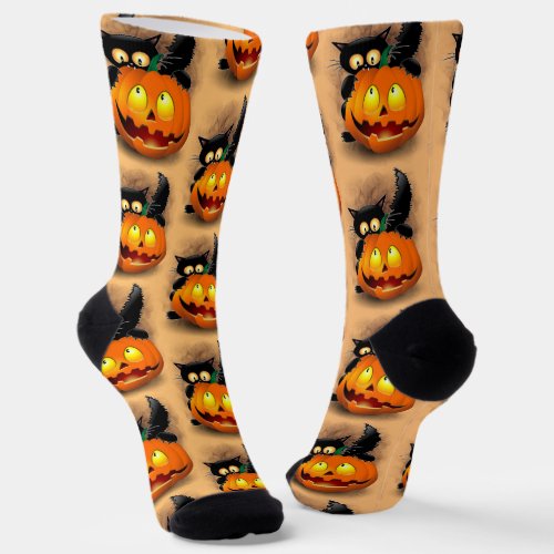Cat Fun Halloween Character biting a Pumpkin Socks